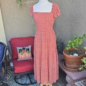 Max Studio Coral Smocked Maxi Dress
